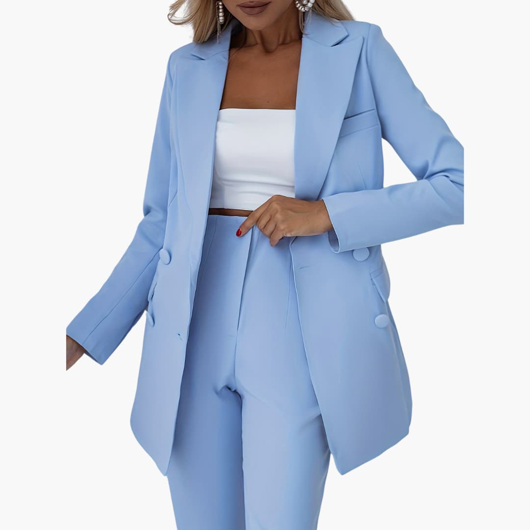 Women's Blazer Set with Notched Lapel and Straight Leg Pants