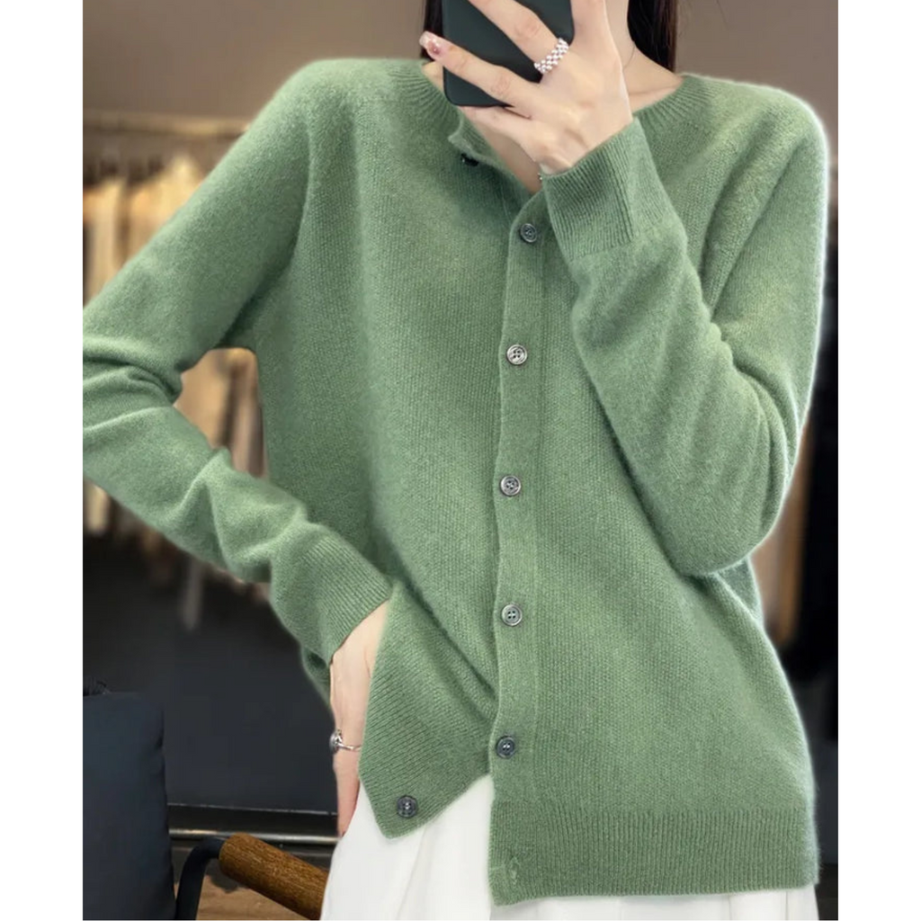 Women's Button-Front Cardigan with Ribbed Trim