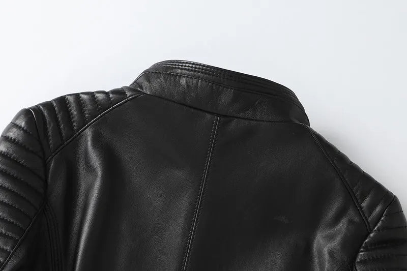 Women's Quilted Moto Jacket with Stand Collar and Zip Front
