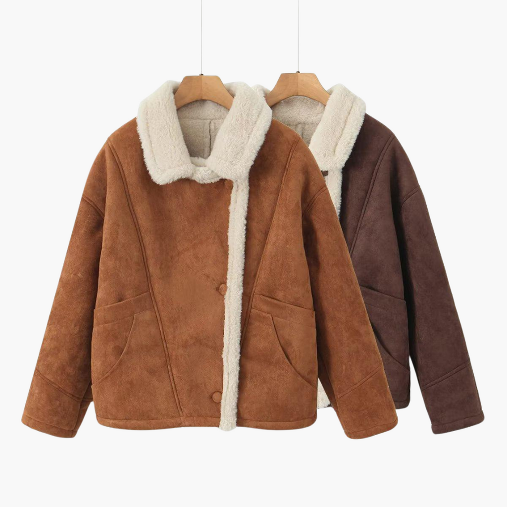 Vintage Faux Shearling Jacket - Women's Oversized Winter Coat
