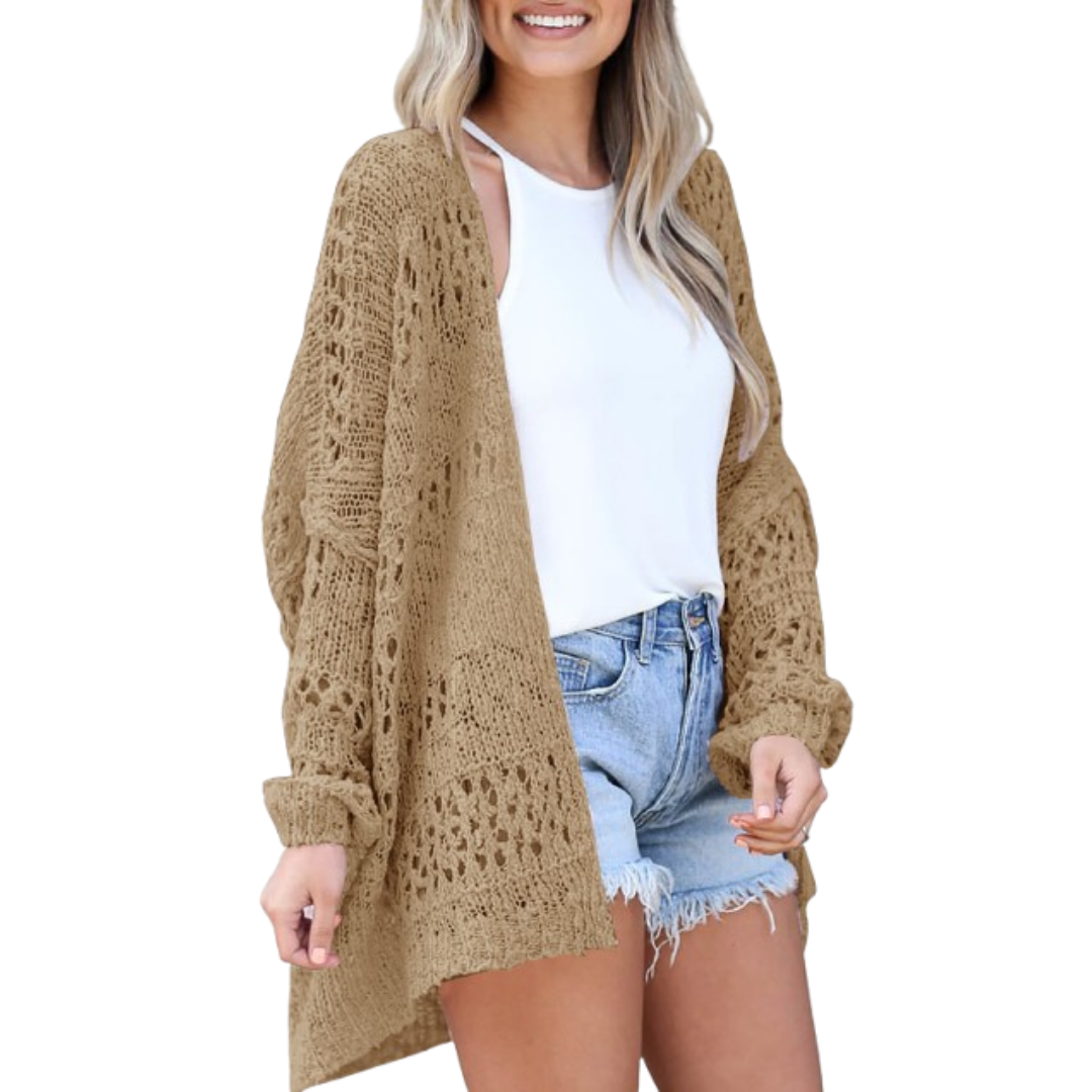 Women's Oversized Cardigan with Open-Knit Design and Lightweight Fabric
