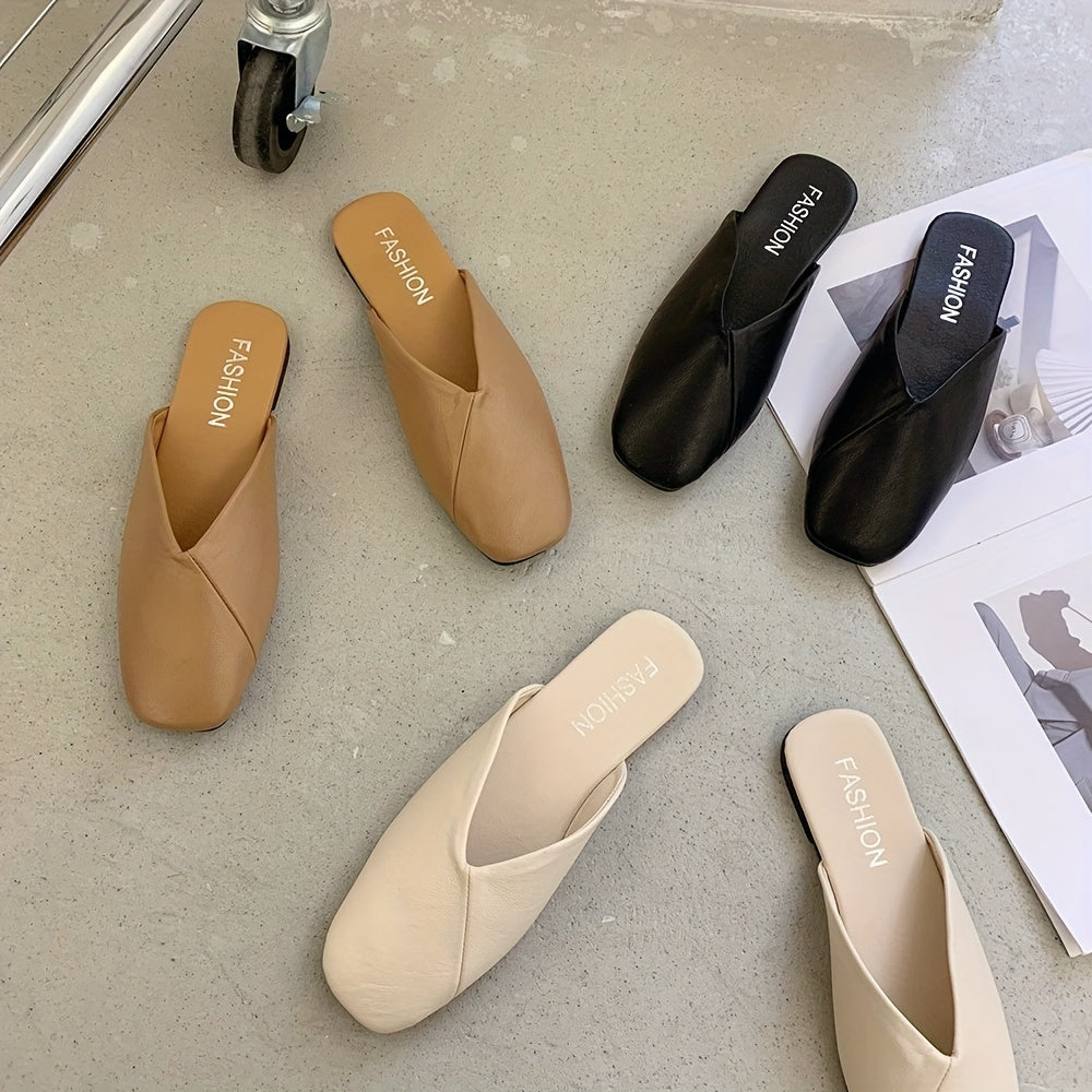 Women's Slip-On Mules with Square Toe and Rubber Sole
