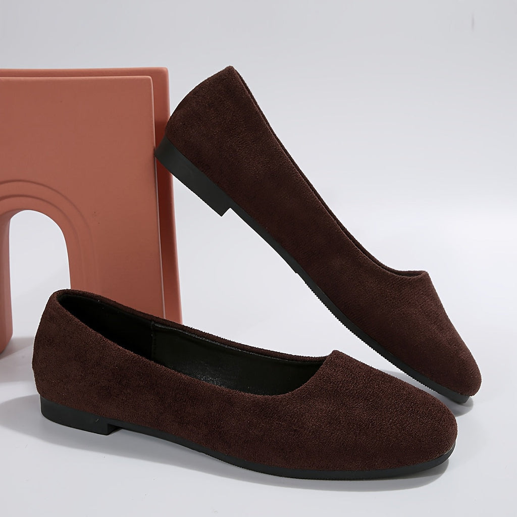 Women's Flat Shoes with Plain Toe and Slip-On Design