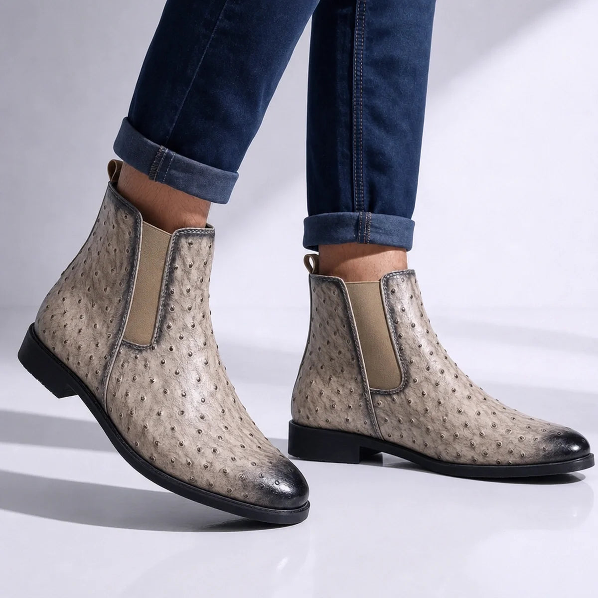 Sinclair Ostrich Embossed Chelsea Boots