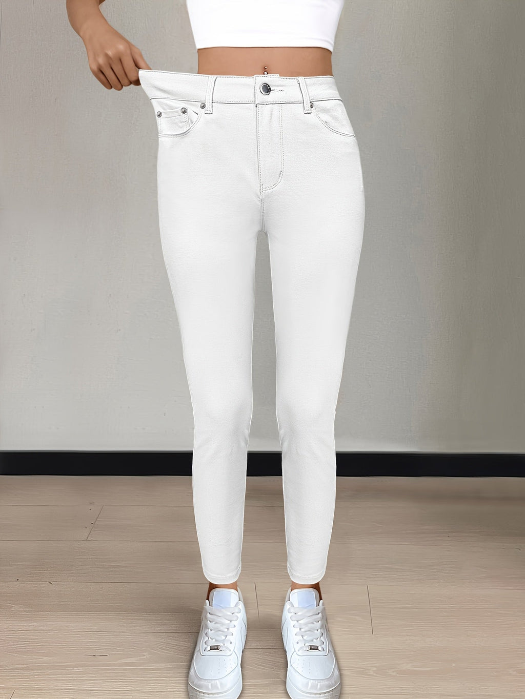 Women's High-Waist Skinny Jeans with Five-Pocket Design