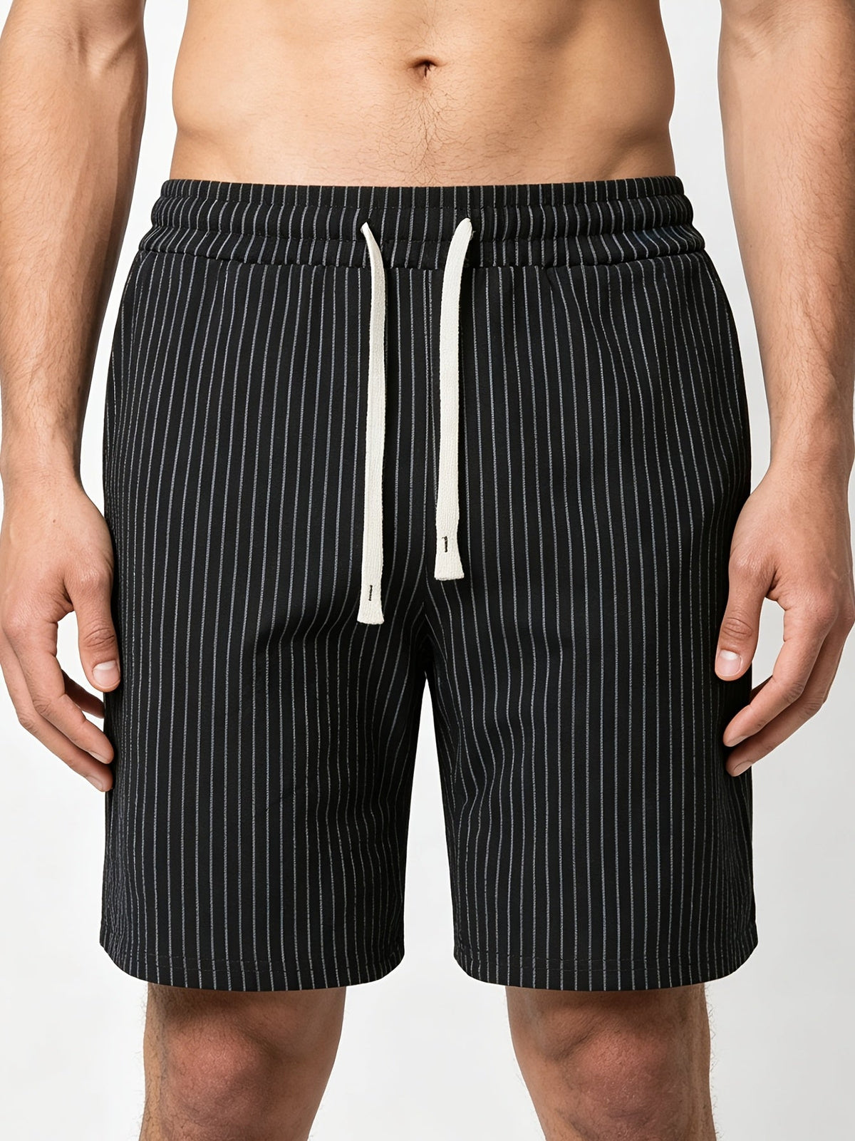 Montarello Men's Striped Linen-Look Drawstring Casual Shorts
