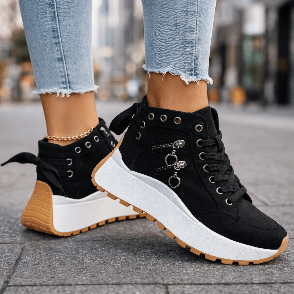 Women's High-Top Platform Sneakers Lace-Up Zipper Detail