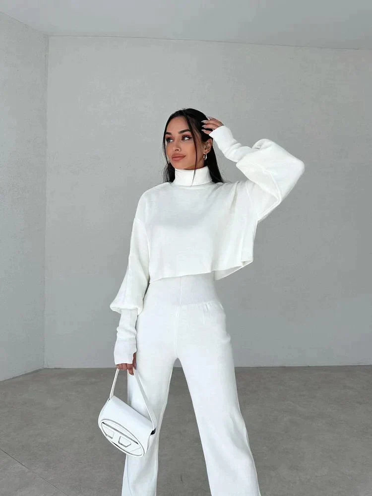 Women's Turtleneck Sweater Set with Relaxed Trousers