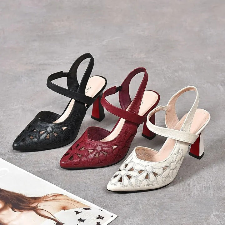 Women's Leather Heels with Cushioned Insole and Adjustable Buckle