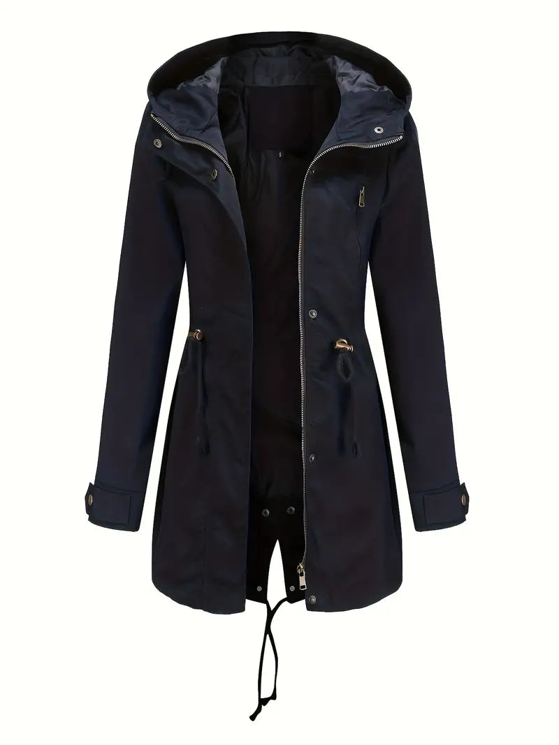 Women's Hooded Waterproof Jacket with Drawstring Waist