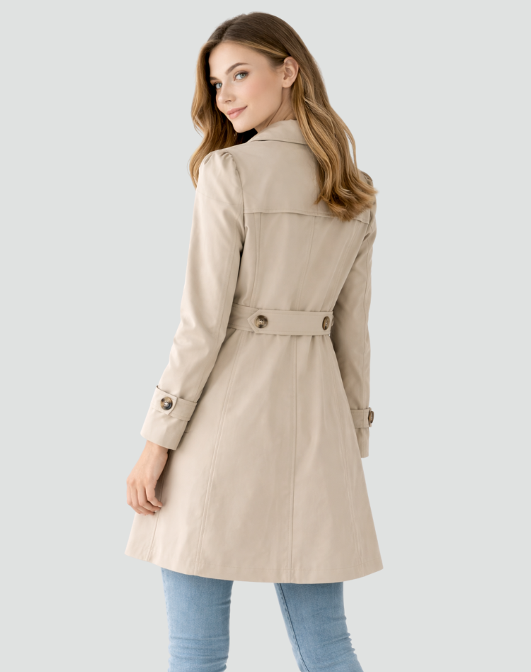 Women's Slim Fit Trench Coat, Lapel Collar, Long Sleeves
