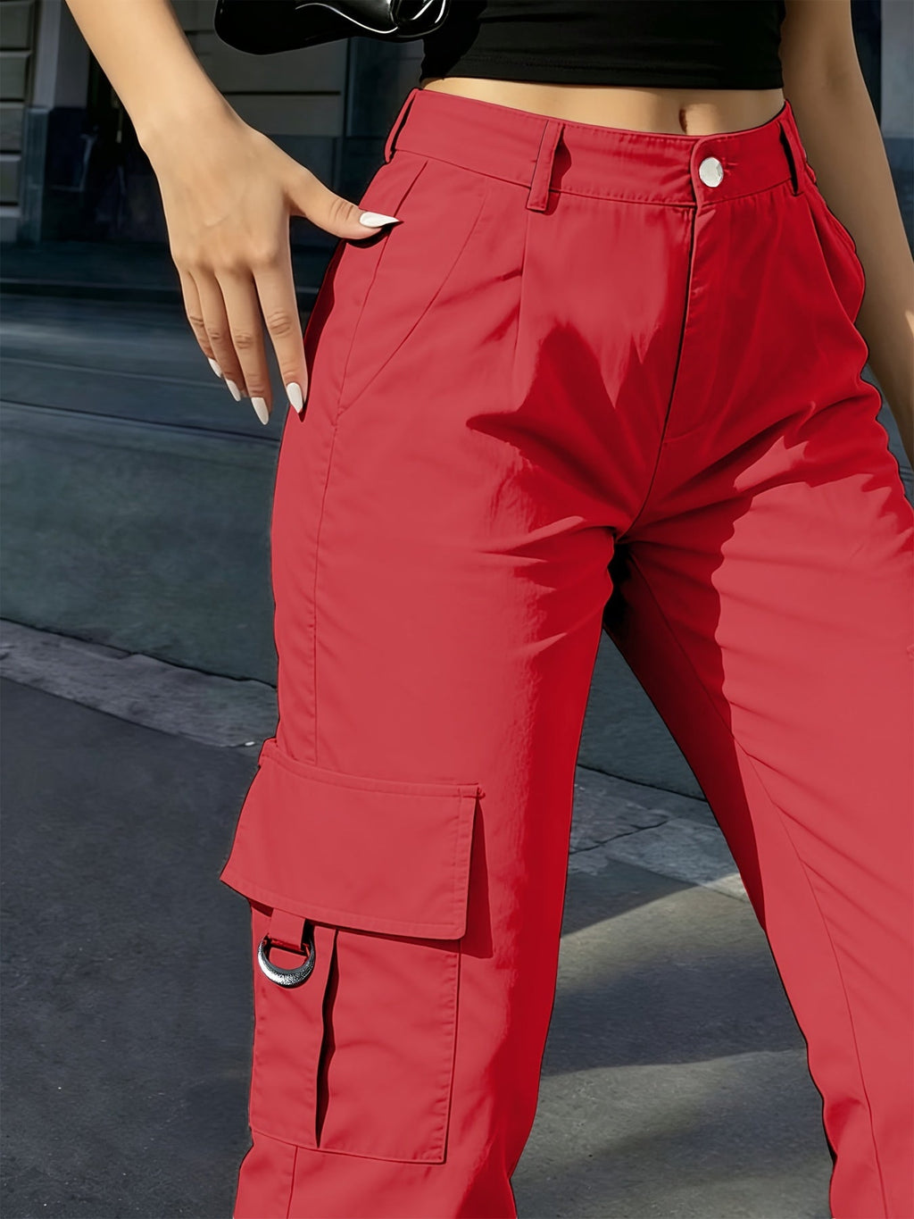 Women's High-Waisted Wide-Leg Cargo Pants with Pockets