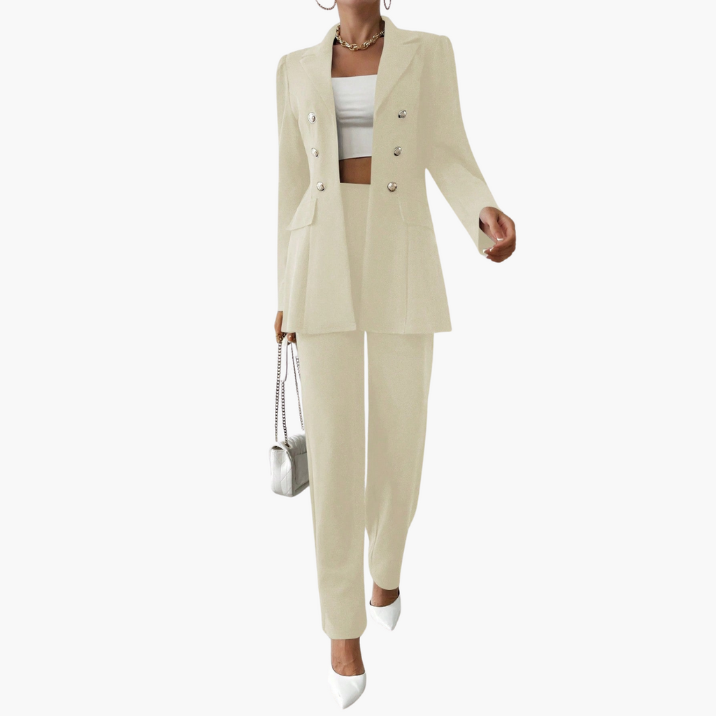 Women's Blazer Set with Notched Lapel and Straight Leg Pants