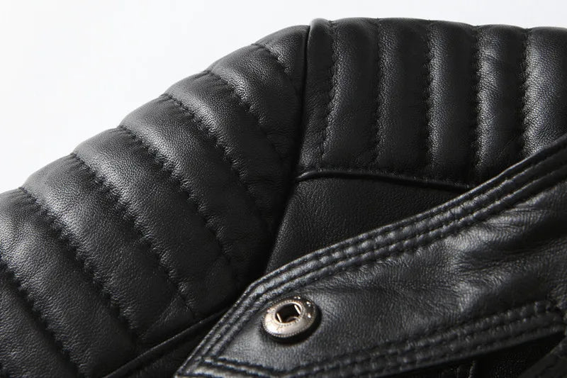 Women's Quilted Moto Jacket with Stand Collar and Zip Front