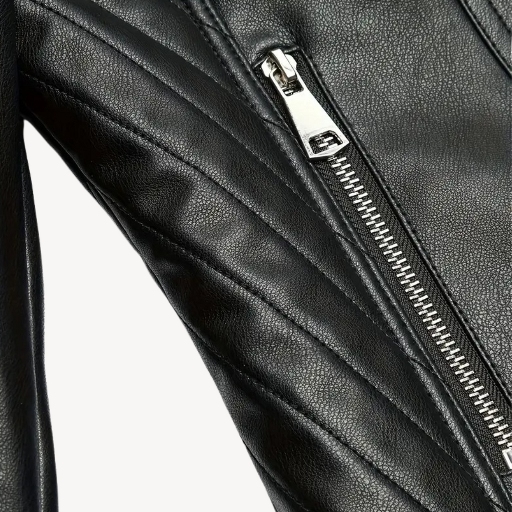 Women's Biker Jacket with Notched Lapel Collar