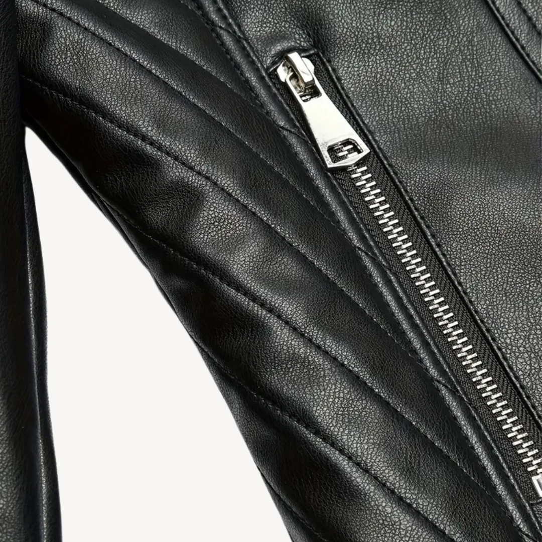 Women's Biker Jacket with Notched Lapel Collar