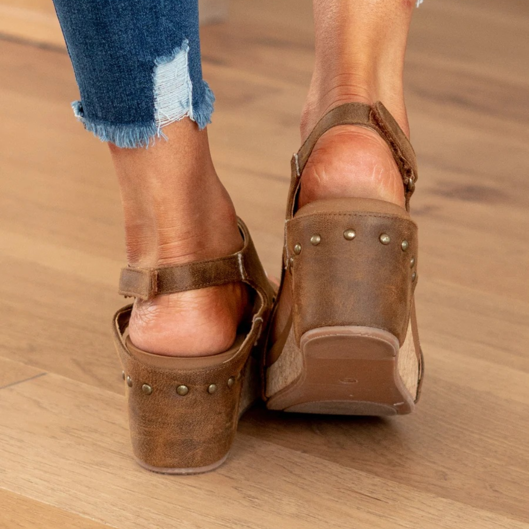 Women's Wedge Sandals with Suede Upper and Supportive Heel