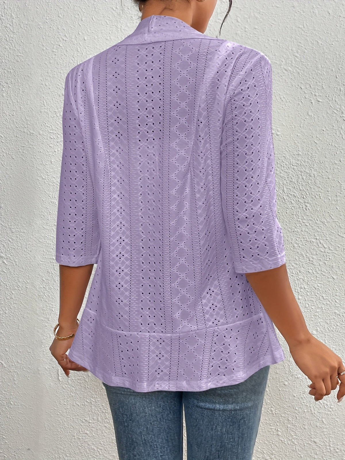 Women's Kimono Drape Coat with Shawl Collar and Eyelet Details