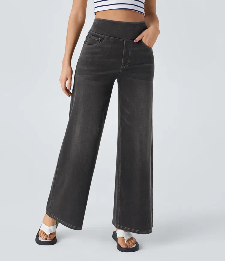 Women's High-Waisted Wide-Leg Jeans with Stretch Fit