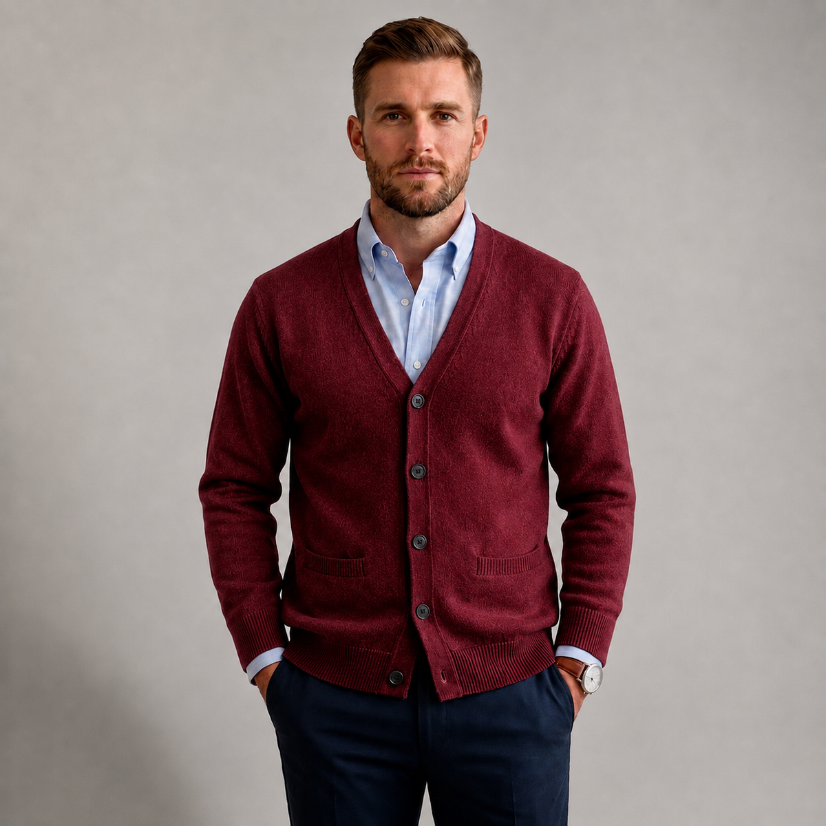 Adrian - Men's V-Neck Slim Fit Cardigan