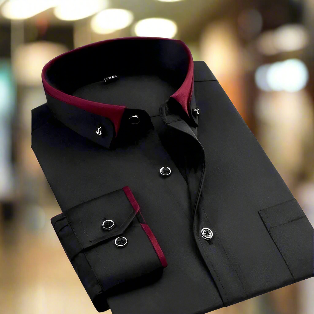 Men's Long-Sleeve Shirt, Contrast Trim, Button-Down Collar