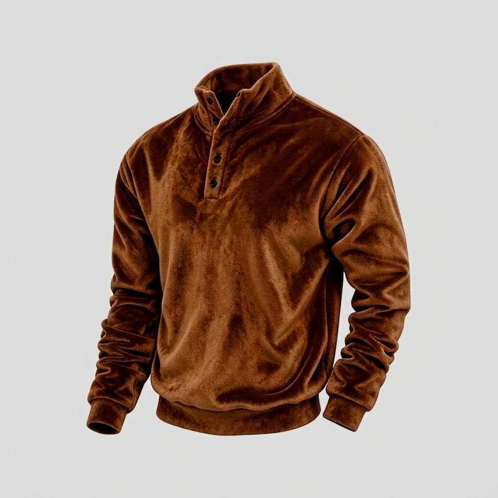 Alex - Men's Velvet Button-Placket Stand Collar Sweatshirt