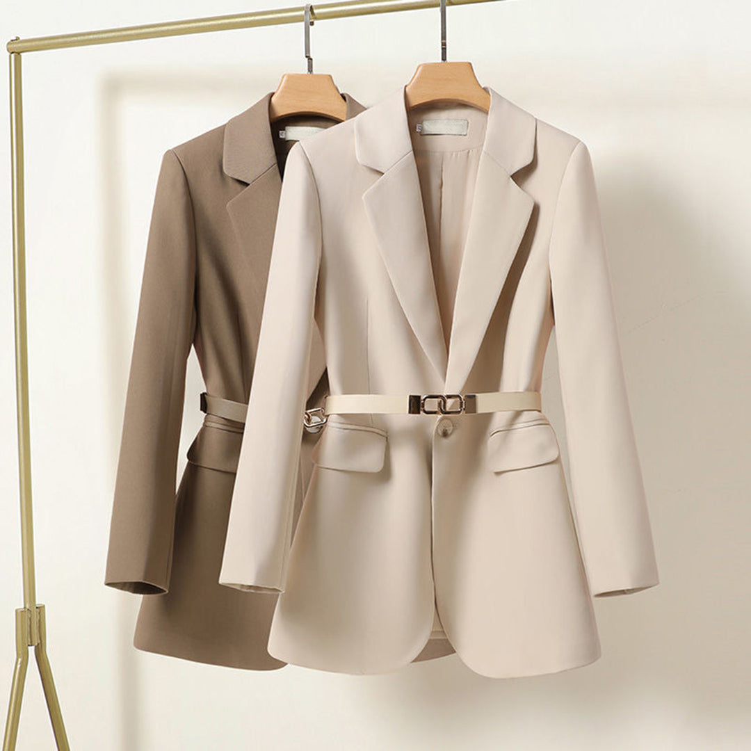 Women's Belted Blazer Jacket with Notched Lapel Collar