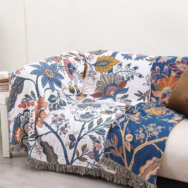 Artistic Floral Pattern Boho Throw Blanket for Cozy Decor
