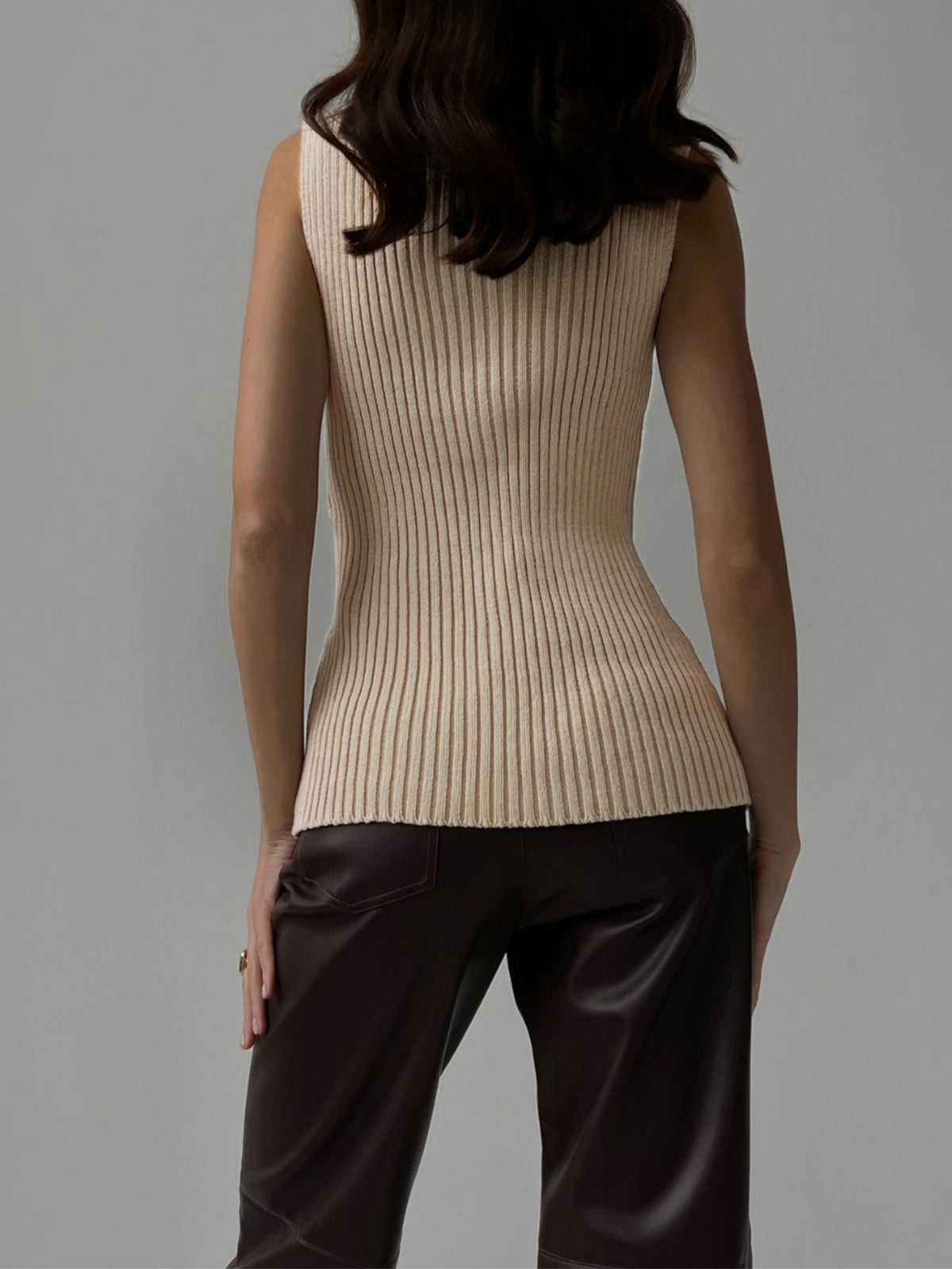Women's Ribbed Sleeveless Knit Top, Mock Neck, Fitted