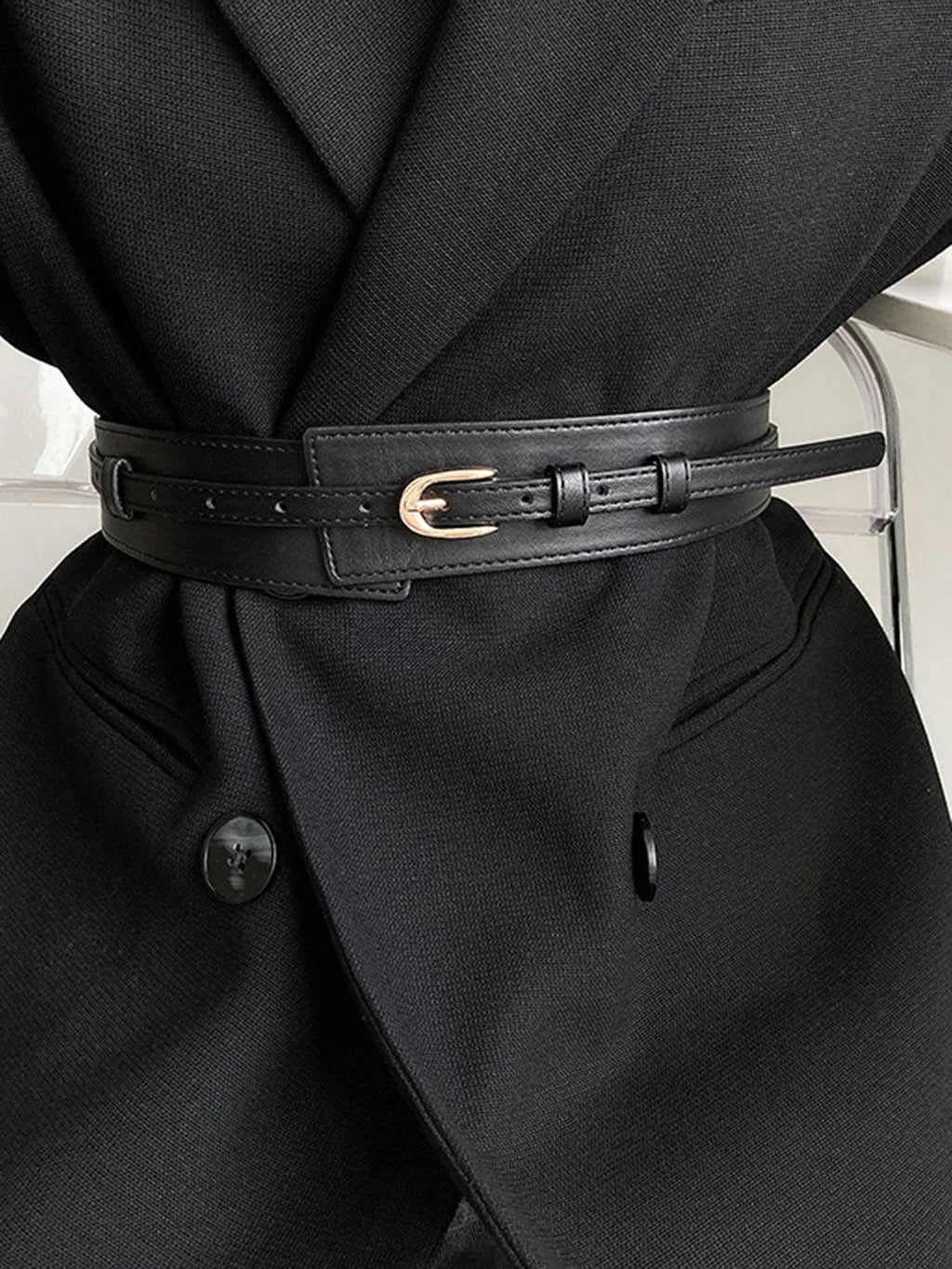 Women's Skinny Waist Belt with Gold Buckle Adjustable