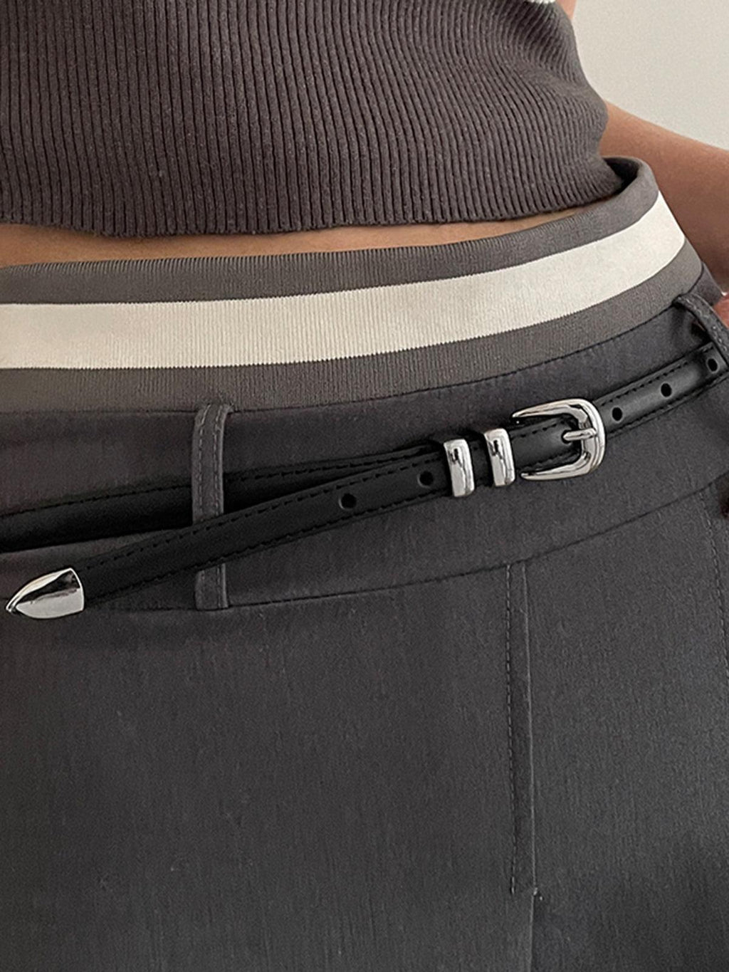 Women's Slim Belt with Silver Double-Loop Buckle