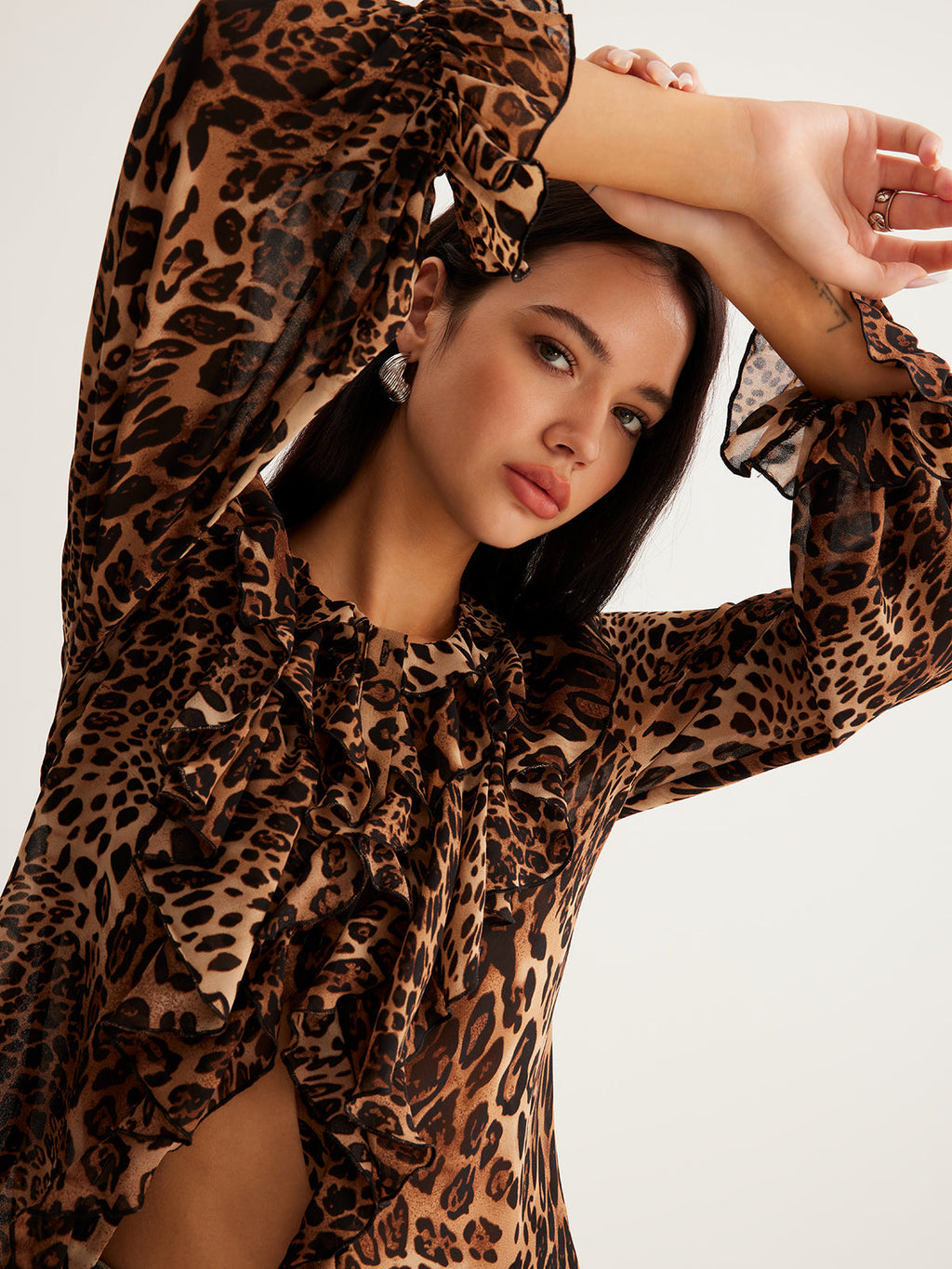 Dakota | Women’s Summer Leopard Ruffle Neck Blouse