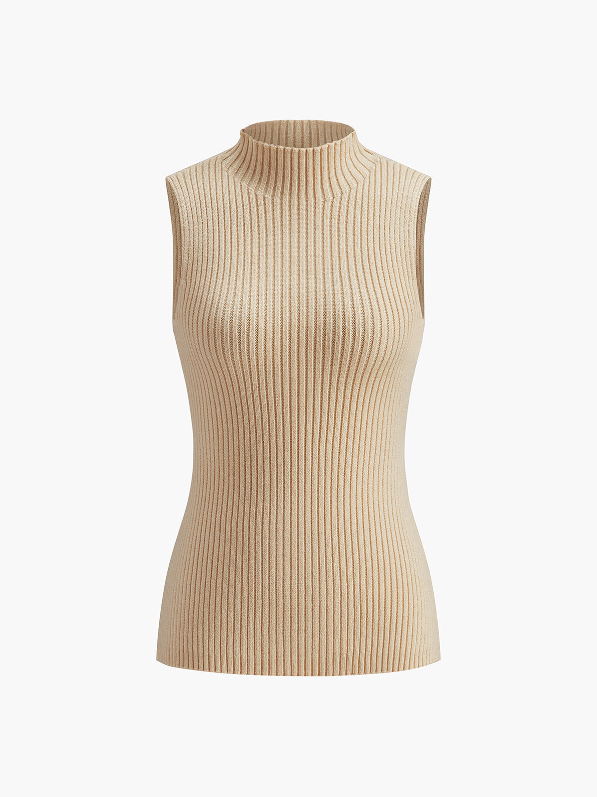 Women's Ribbed Sleeveless Knit Top, Mock Neck, Fitted