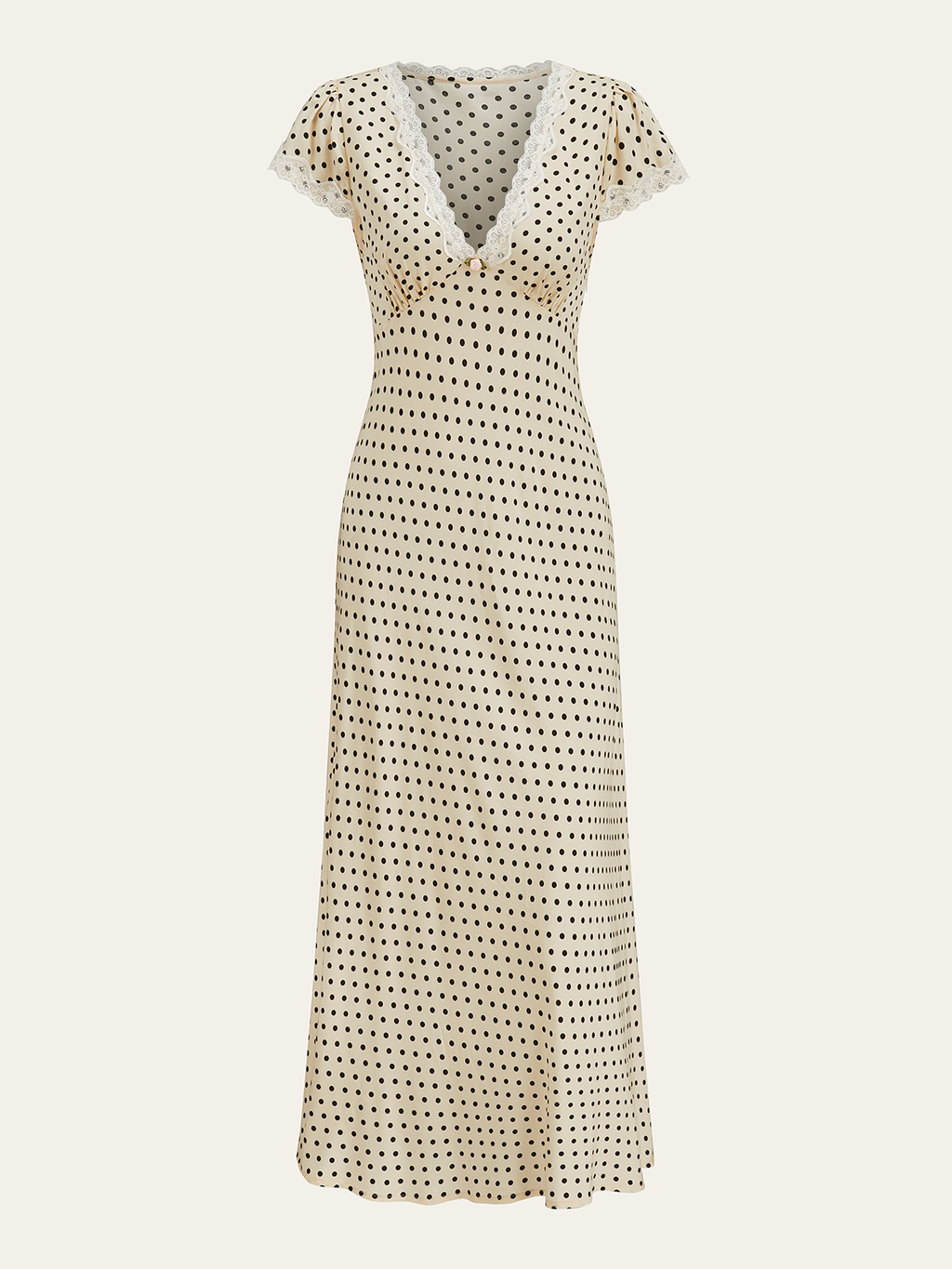 Montarello Women's Polka Dot Lace-Trim V-Neck Maxi Dress