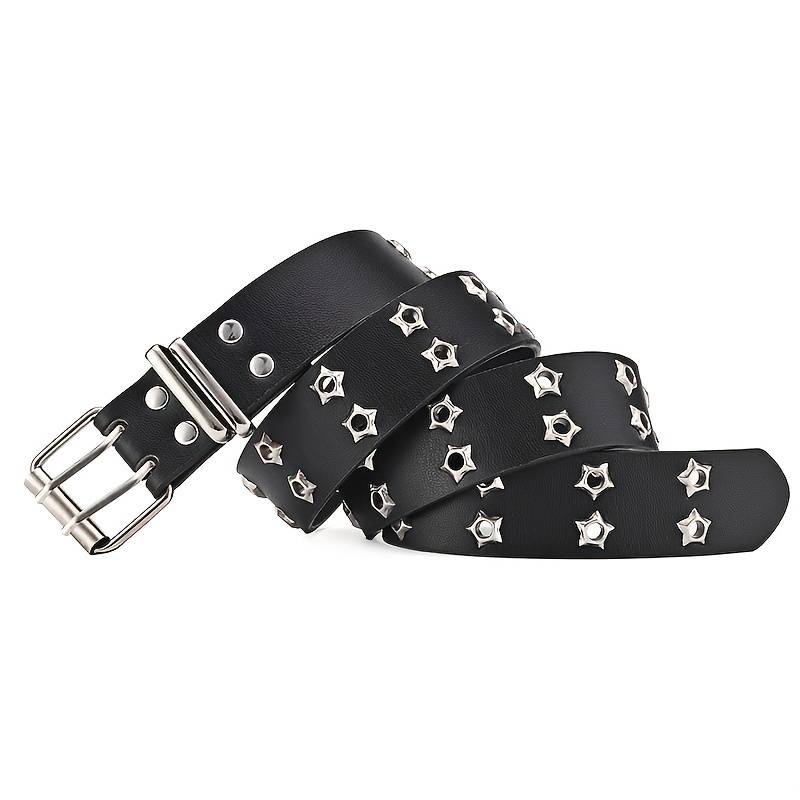 Star Eye Studded Belt with Double Prong Buckle