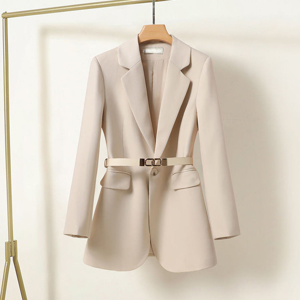 Women's Belted Blazer Jacket with Notched Lapel Collar