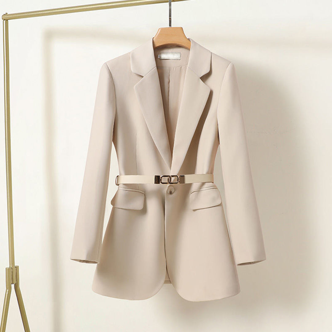 Women's Belted Blazer Jacket with Notched Lapel Collar