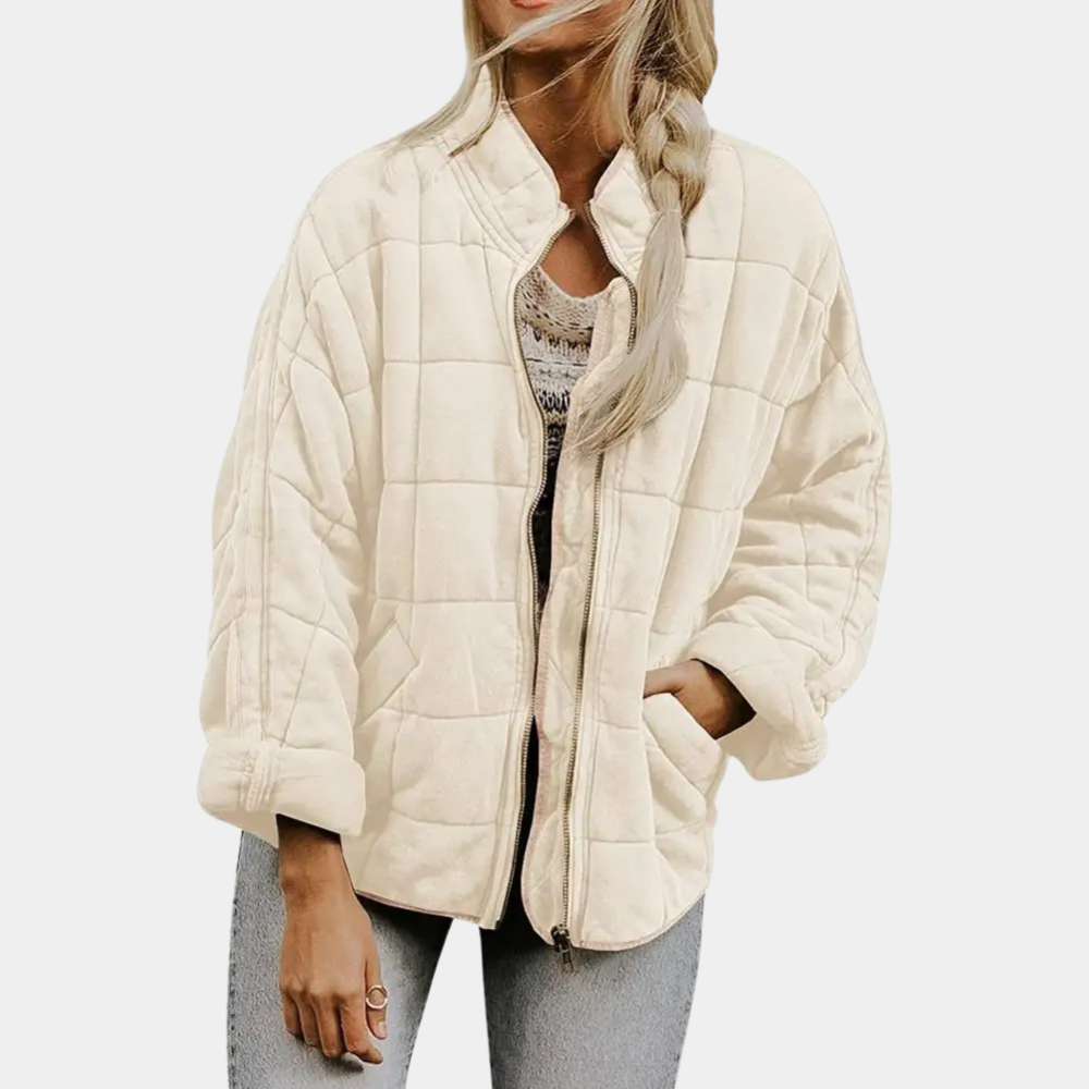 Women's Quilted Zip-Up Bomber Jacket Oversized Fit