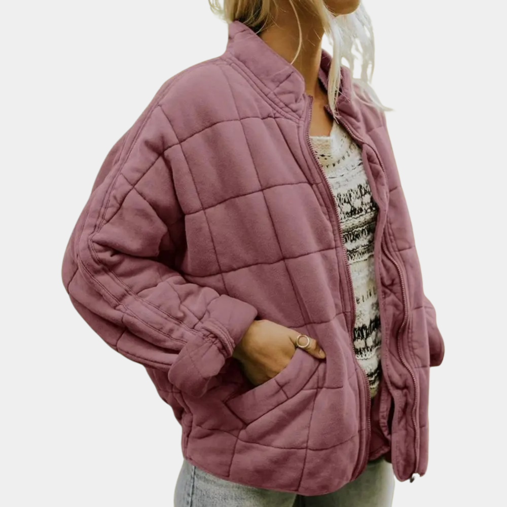 Women's Quilted Zip-Up Bomber Jacket Oversized Fit