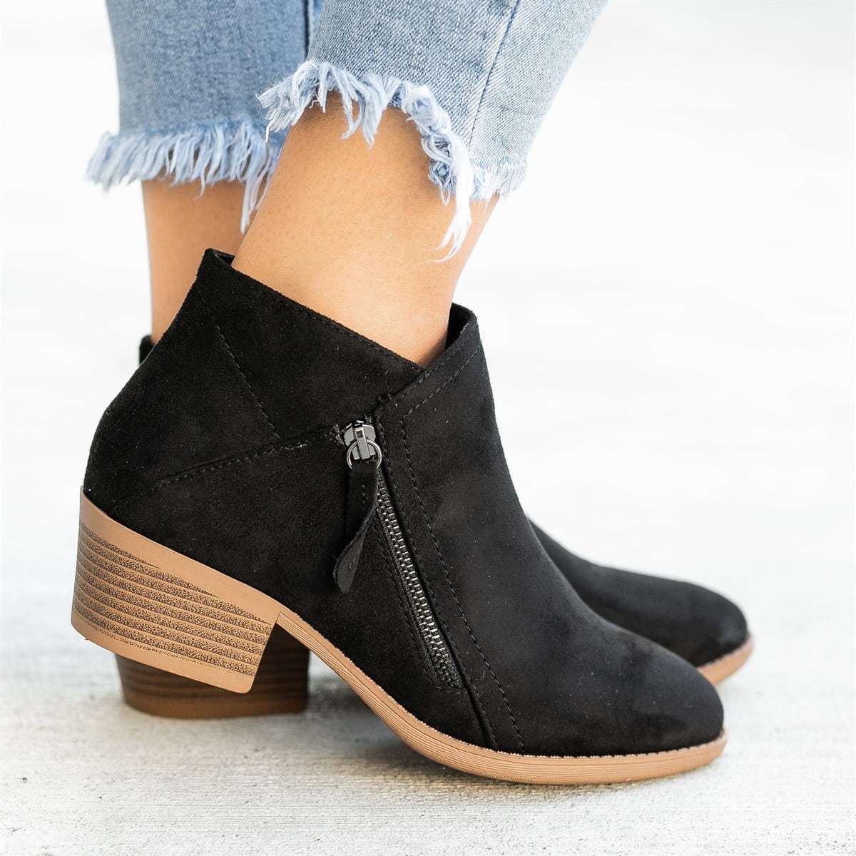 Women's Ankle Boots, Side Zipper, Low Block Heel