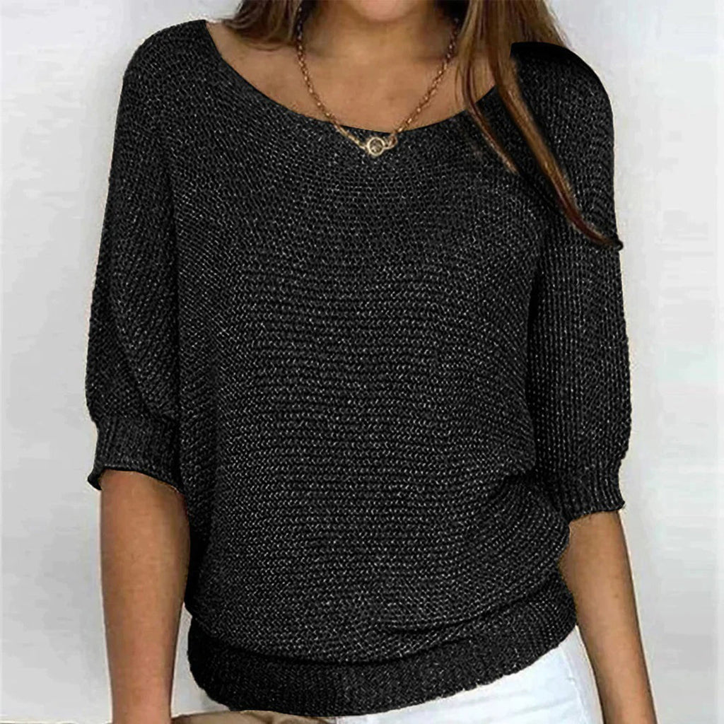 Women's Relaxed Boat Neck Sweater with 3/4 Sleeves
