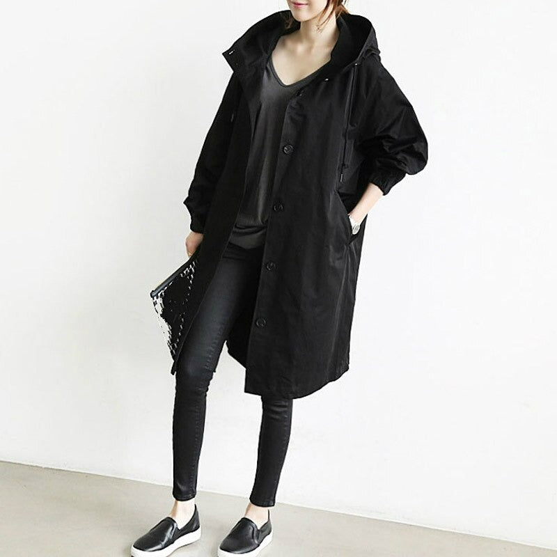 Women's Belted Trench Coat with Hood Knee-Length