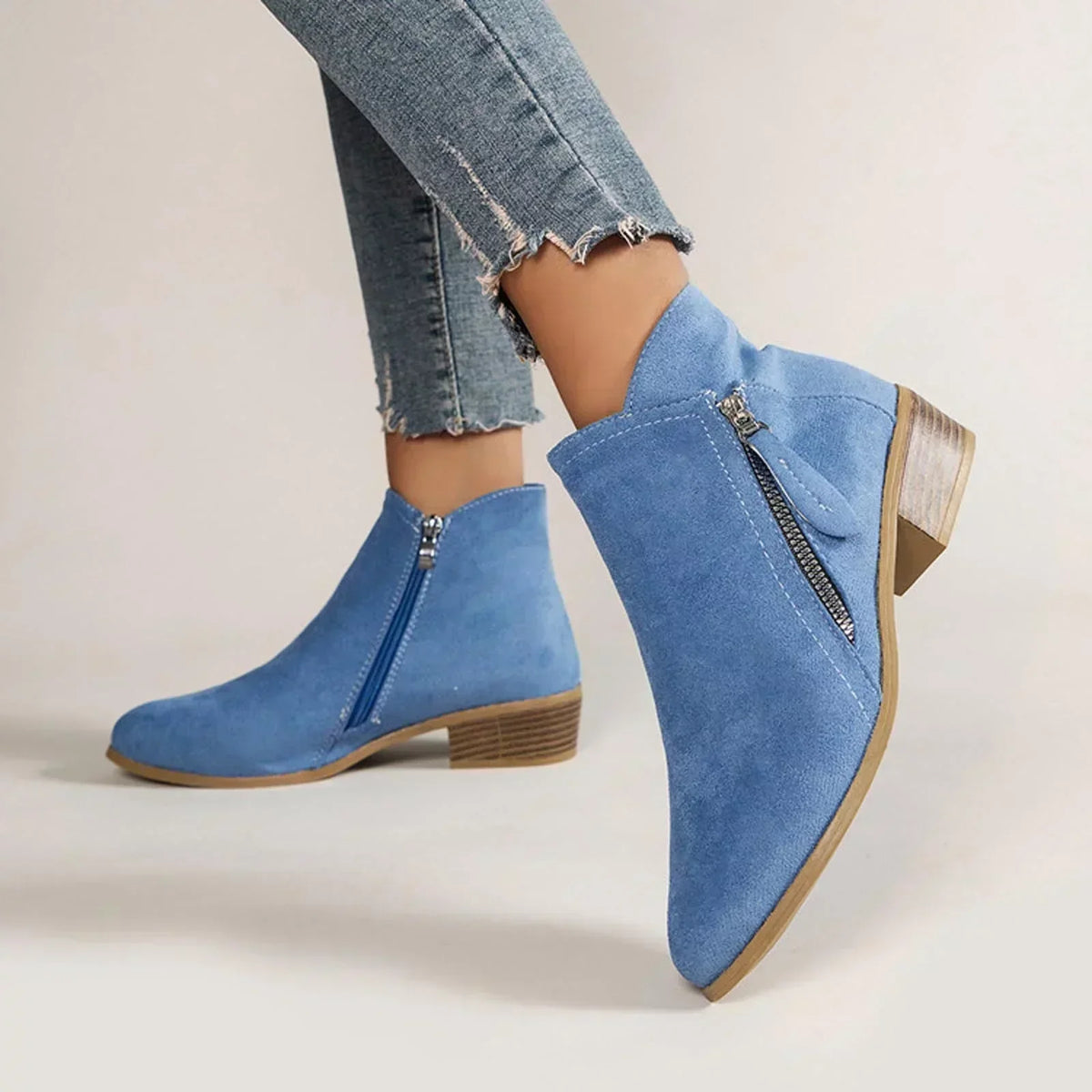 Women's Ankle Boots, Side Zipper, Low Block Heel