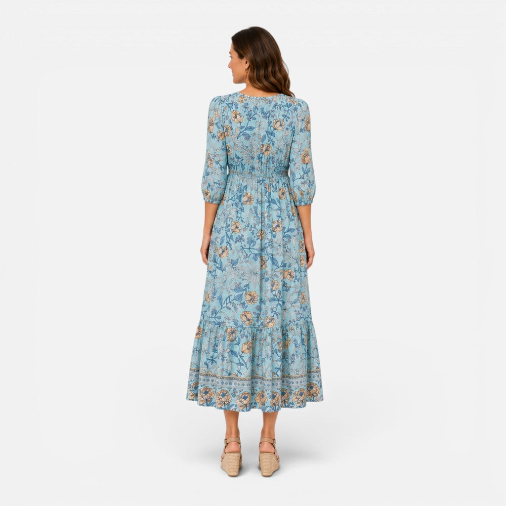 Montarello Women's Floral Smocked Tiered Midi Summer Dress