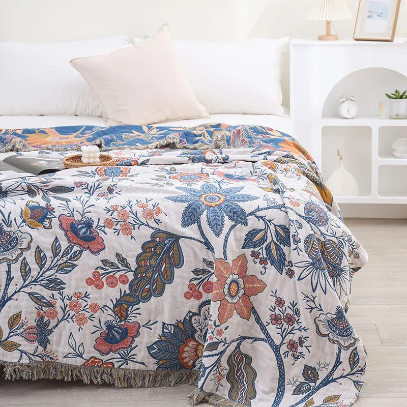 Boho Floral Pattern Blanket for Cozy Home Decor