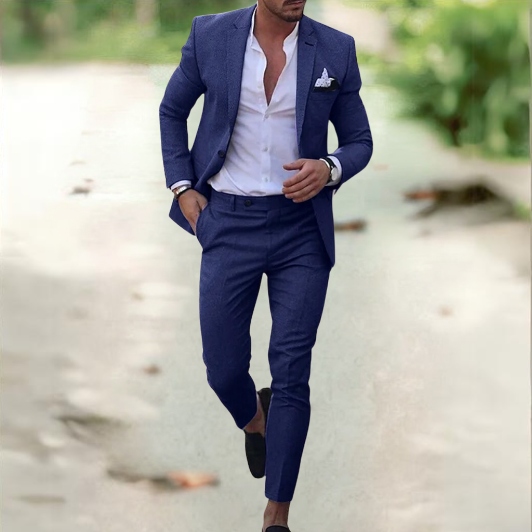 Breathable Linen Suit For Men Summer Two Piece Outfit