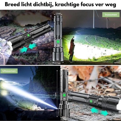 10,000 Lumen Rechargeable LED Flashlight with Zoom, USB-C and Power Bank Function