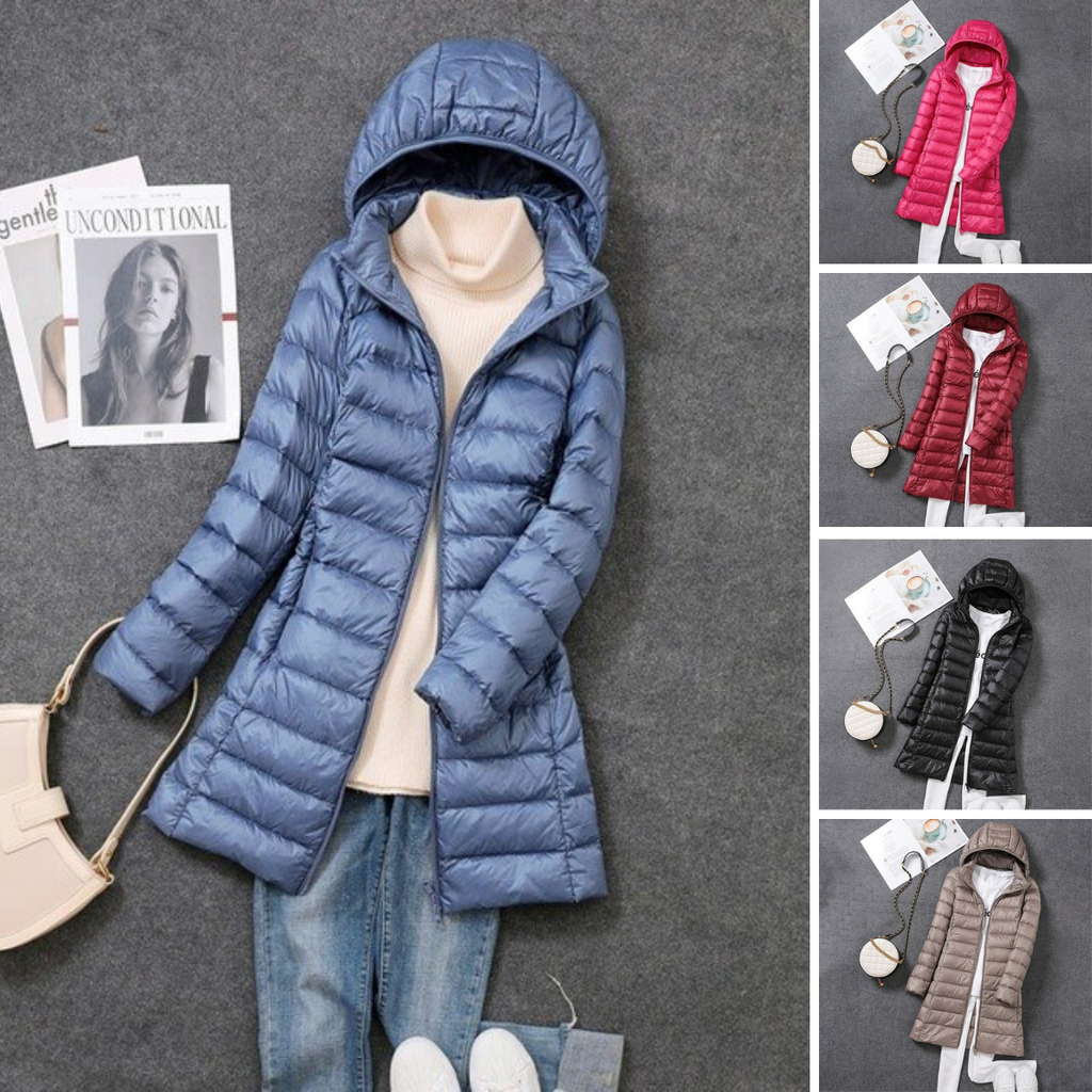 Women's Quilted Long Puffer Coat with Detachable Hood