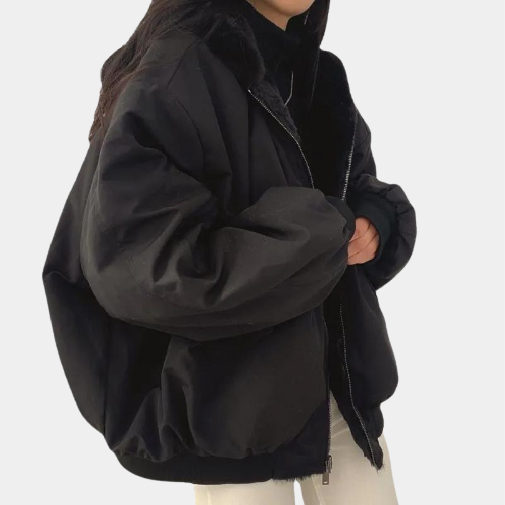 Women's Hooded Fur-Lined Bomber Jacket, Zip Front