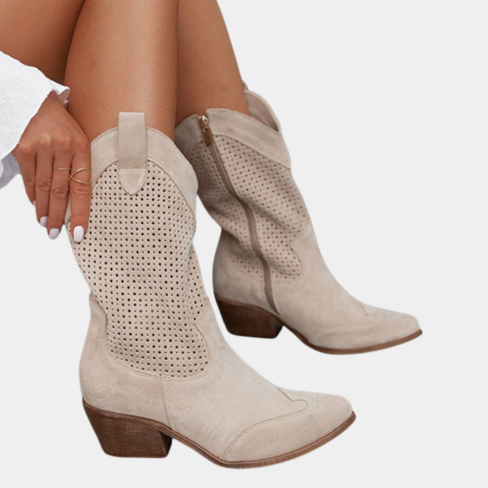 Women's Orthopedic Cowboy Boots with Gel-Filled Sole and Low Heel